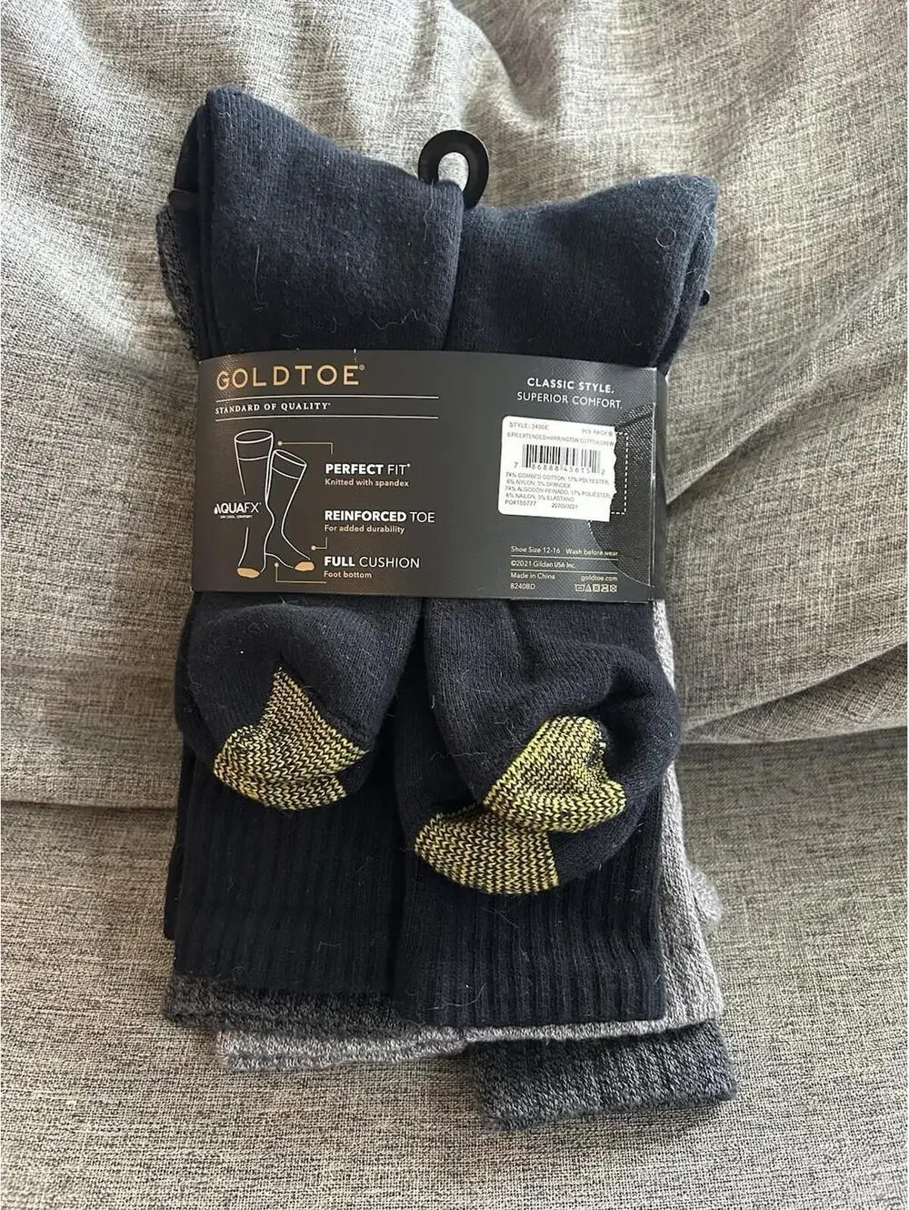 Gold Toe Harrington Cotton Crew Socks 6 Pairs Extended Shoe Size 12-16